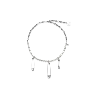 COMME des GARCONS x Mikimoto M CDG Pearl& Chain NecklaceSafety Pins "Silver"