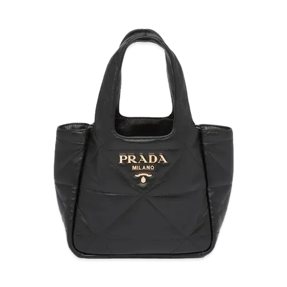 PRADA Small Nappa Leather Tote Bag Topstitching "Black"