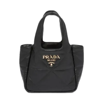 PRADA Small Nappa Leather Tote Bag Topstitching "Black"