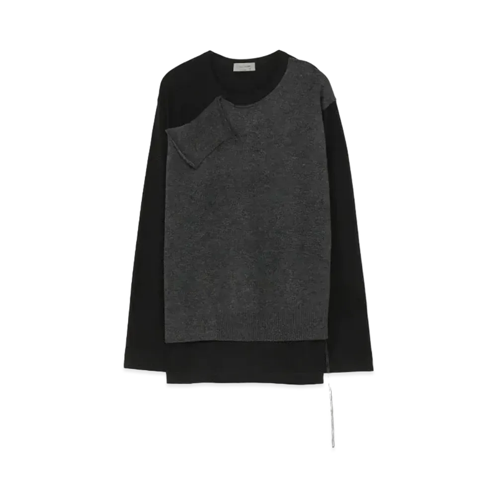 Yohji Yamamoto Pour Homme 30/-PLAIN STITCHES KNIT CS DOCKING ROUND NECK "Charcoal"