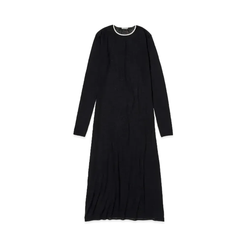 AURALEE Hard Twist High Gauge Wool Silk Knit Dress "Black"