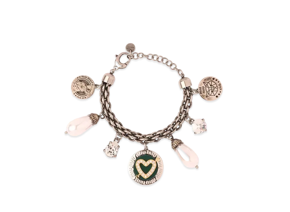 MIU MIU Miu Pave Crystal x Pearl Bracelet "Dark Gray/Dark Green"