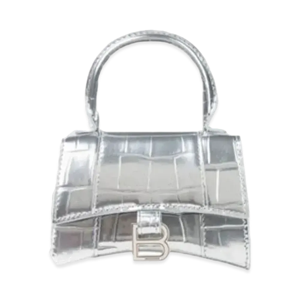 BALENCIAGA Women's Hourglass Mini Top Handle Bag "Silver"