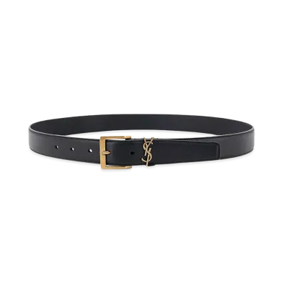 Saint Laurent Monogram Belt With Square Buckle In Smooth Leather "Black"