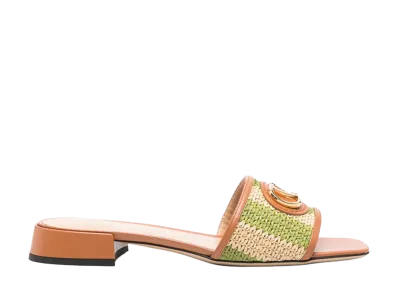 Valentino Garavani Women's Striped Raffia And Leather Slides "Green"