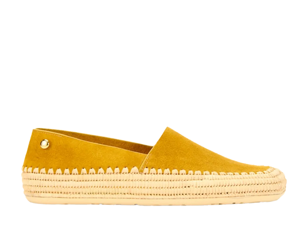 LOEWE Women's Rio Slipper in Suede and Raffia "Mustard"