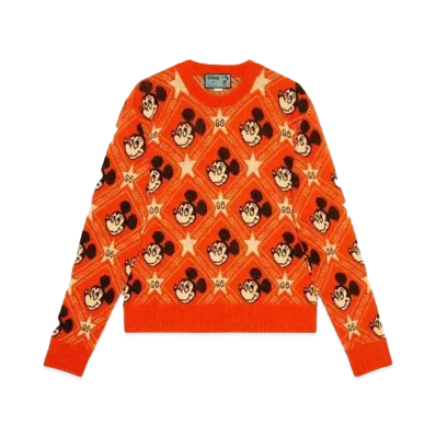 GUCCI x Disney Mickey Mouse Pattern Crewneck Knitted Sweater"Orange"