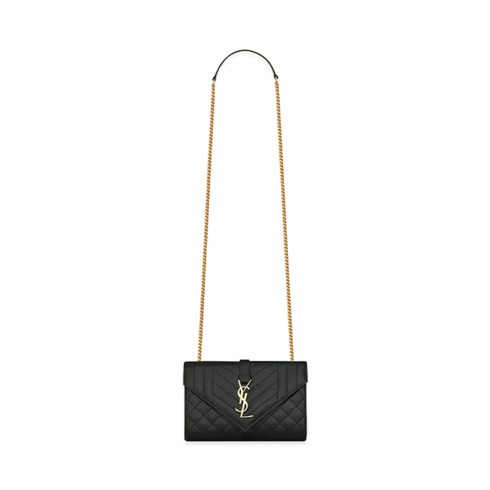 Saint Laurent Envelope Small Bag In Mix Matelasse Grain De Poudre Embossed Leather "Black"