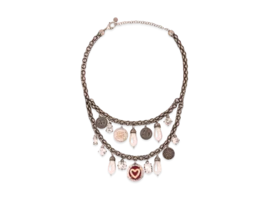 MIU MIU Miu Pave Metal Pendant Necklace "Dark Gray/Dark Red"