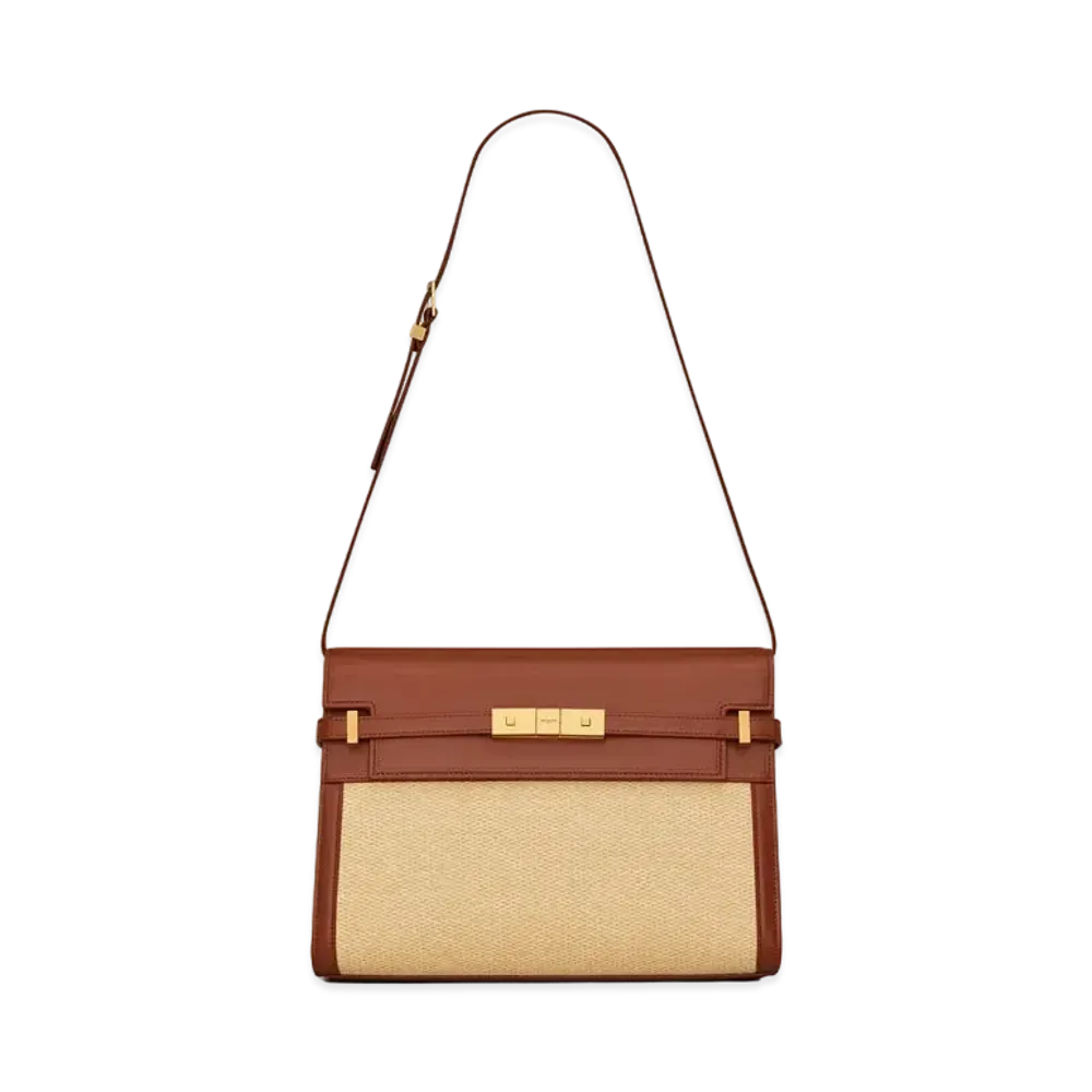 Saint Laurent Manhattan Shoulder Bag In Raffia And Smooth Leather "Natural Beige"