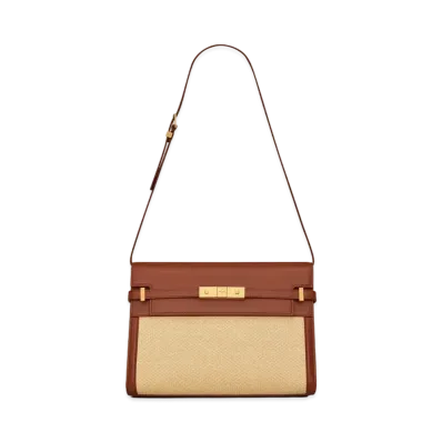 Saint Laurent Manhattan Shoulder Bag In Raffia And Smooth Leather "Natural Beige"