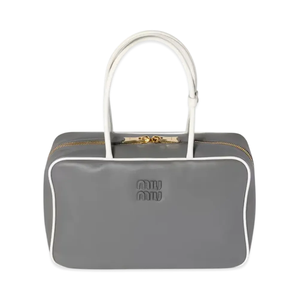 MIUMIU Beau Leather Bag "Marble Gray/White"