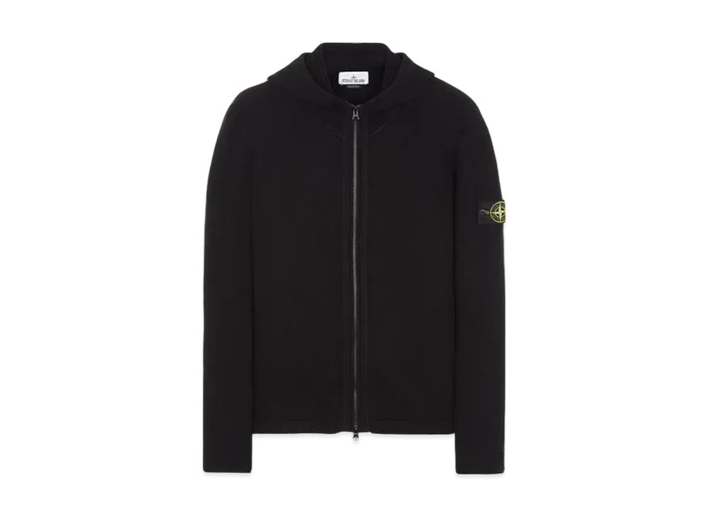 Stone Island Lambswool Hooded Cardigan Knit "Black"