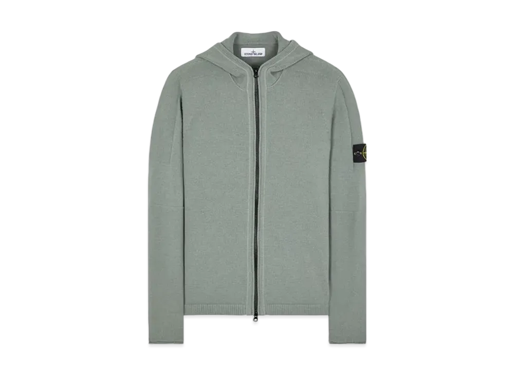 Stone Island Lambswool Hooded Cardigan Knit "Sage Green"