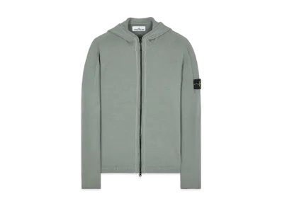 Stone Island Lambswool Hooded Cardigan Knit "Sage Green"