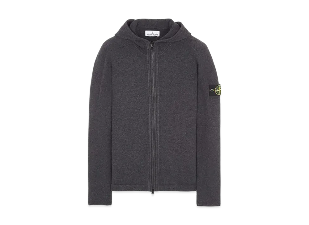 Stone Island Lambswool Hooded Cardigan Knit "Steel Gray Melange"