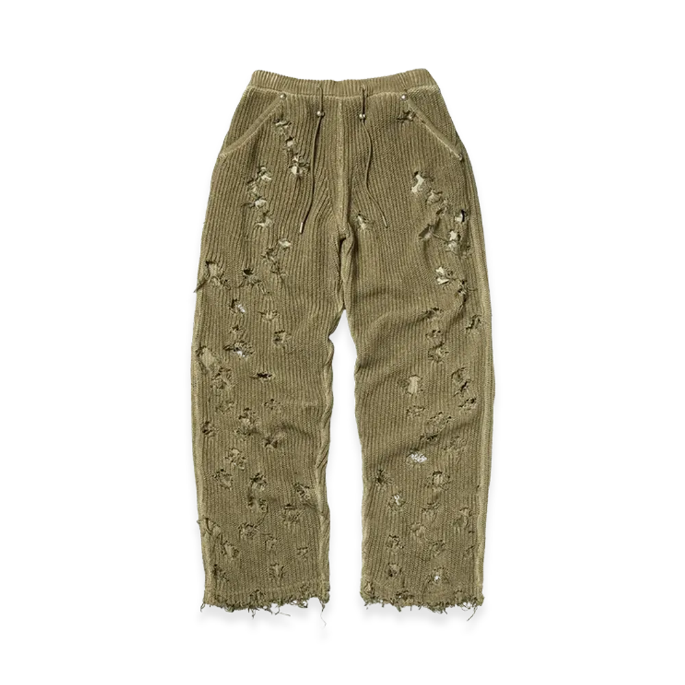 THUG CLUB TC Destroyed Knit Pants "Beige"