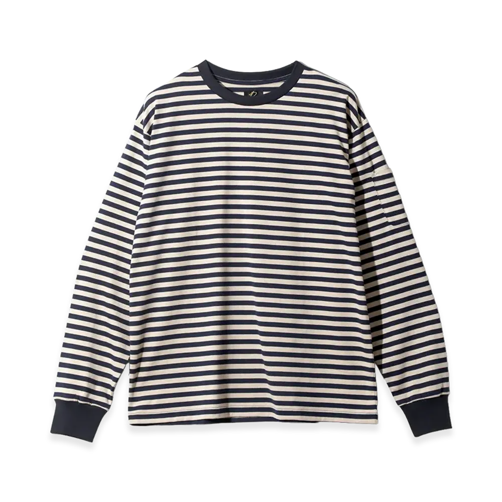 NEEDLES L/S Crew Neck Tee - Cotton Stripe Jersey "Navy/Beige"