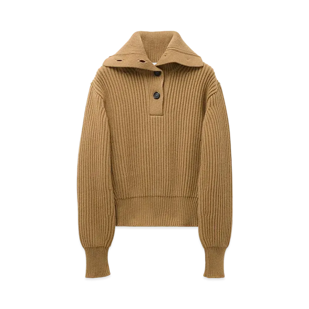 Alexander McQUEEN Funnel Neck Button Neck Jumper "Camel"