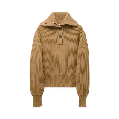 Alexander McQUEEN Funnel Neck Button Neck Jumper "Camel"