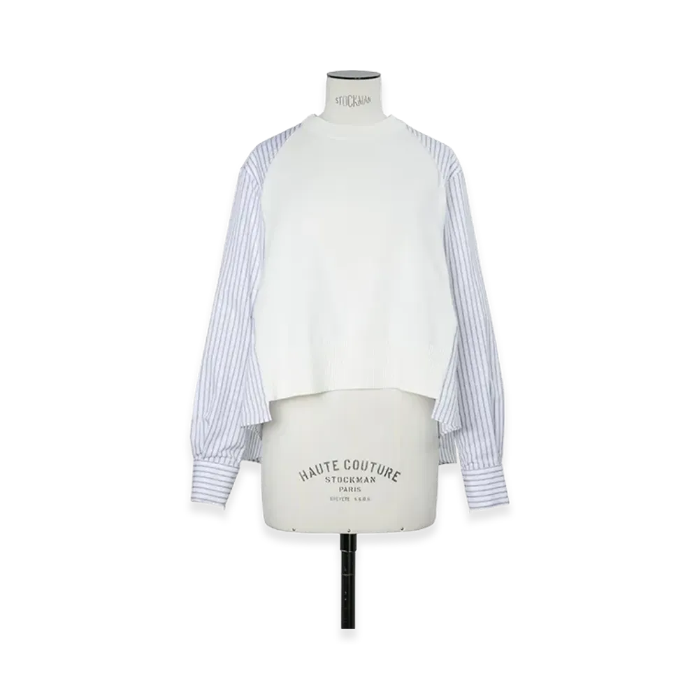 sacai Women's Poplin x Cotton Knit Pullover "Off White/Off White Stripe"