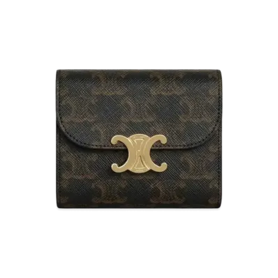 CELINE Small Triomphe Wallet in Triomphe Canvas "Tan"