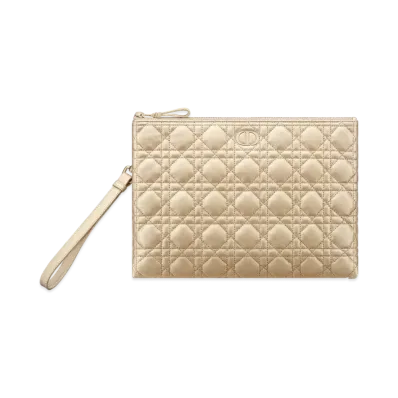 Dior Or Large Dior Caro Daily Pouch Iridescent Tone Cannage Lambskin "Metallic Gold"