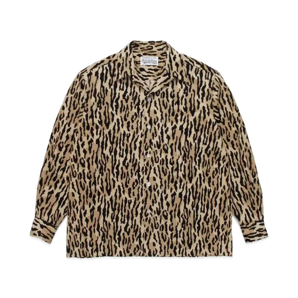 WACKO MARIA Leopard CORDUROY OPEN COLLAR SHIRT "Beige"