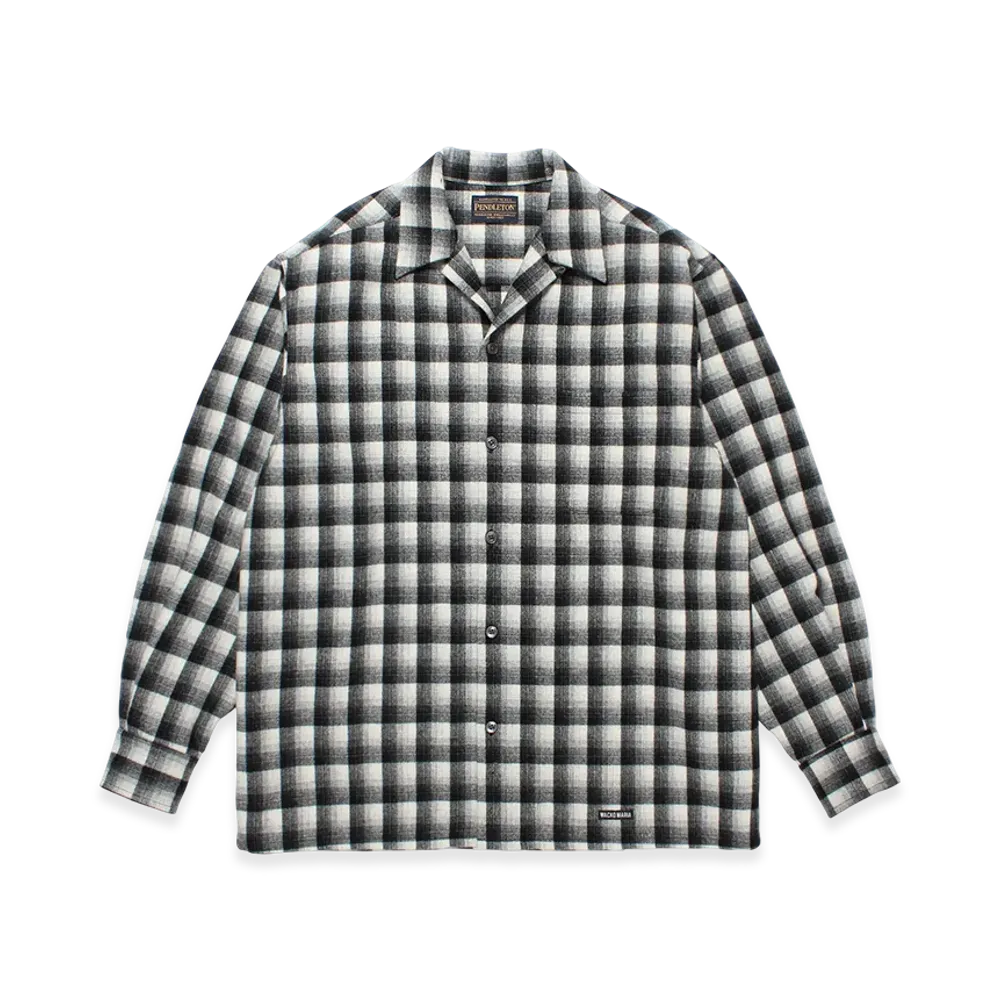 WACKO MARIA x Pendleton / Wool Ombre Check Open Collar Shirt "White/Black"