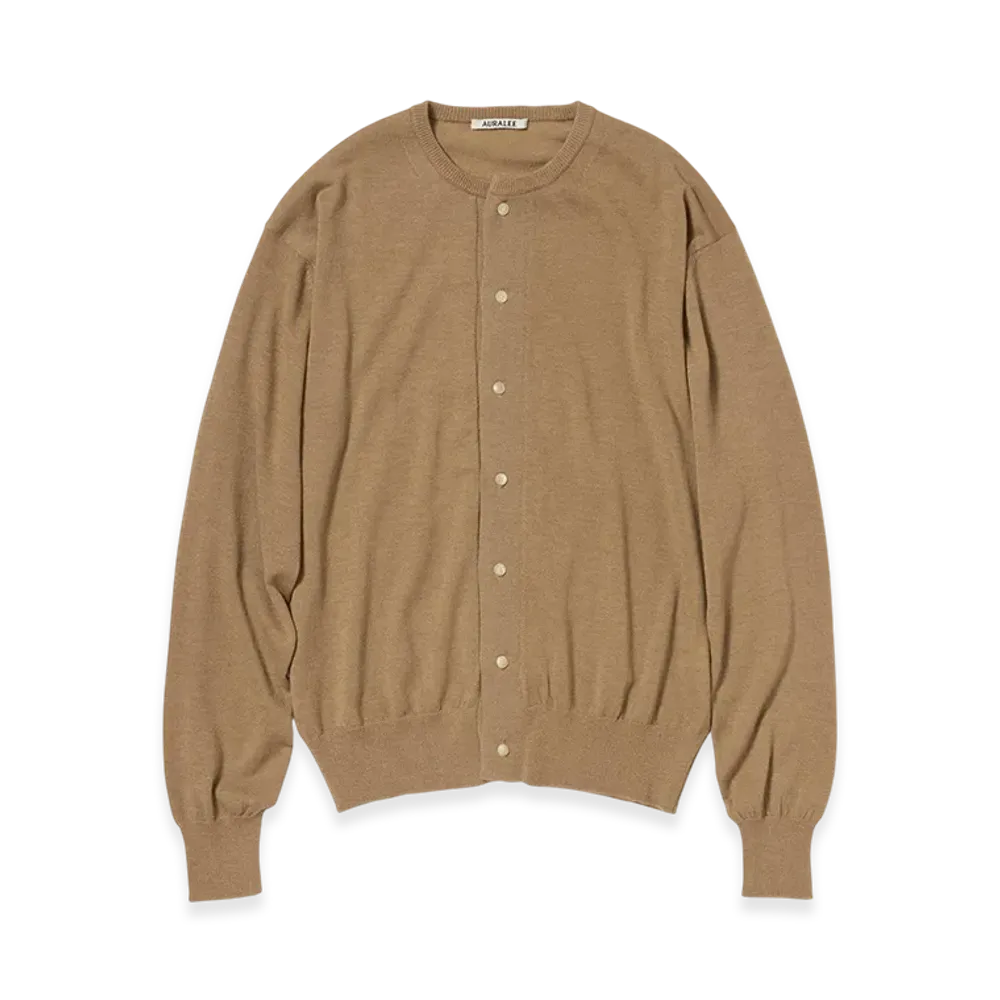 AURALEE Cashmere Hard Twist Knit Cardigan "Camel Brown"