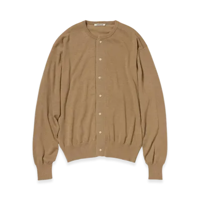 AURALEE Cashmere Hard Twist Knit Cardigan "Camel Brown"