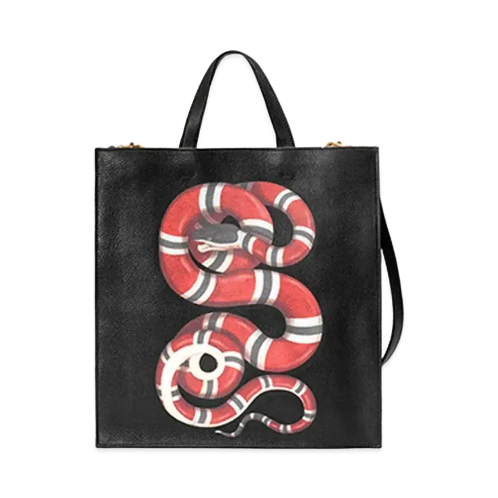 GUCCI Snake Print Soft Tote Bag "Black"