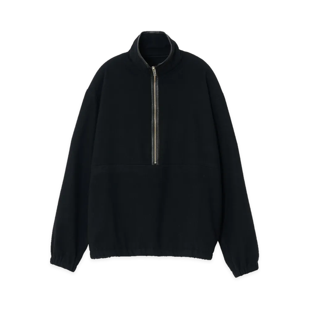 YOKE Wool Cashmere Fleece Half Zip Pullover "Black"