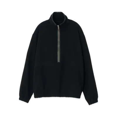 YOKE Wool Cashmere Fleece Half Zip Pullover "Black"