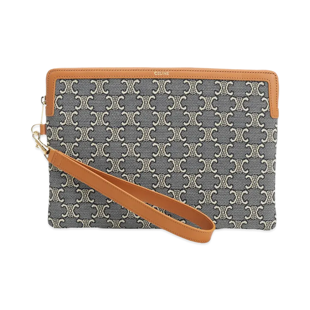 CELINE Women's Small Pouch With Strap Jacquard Triomphe All Over "Blue"