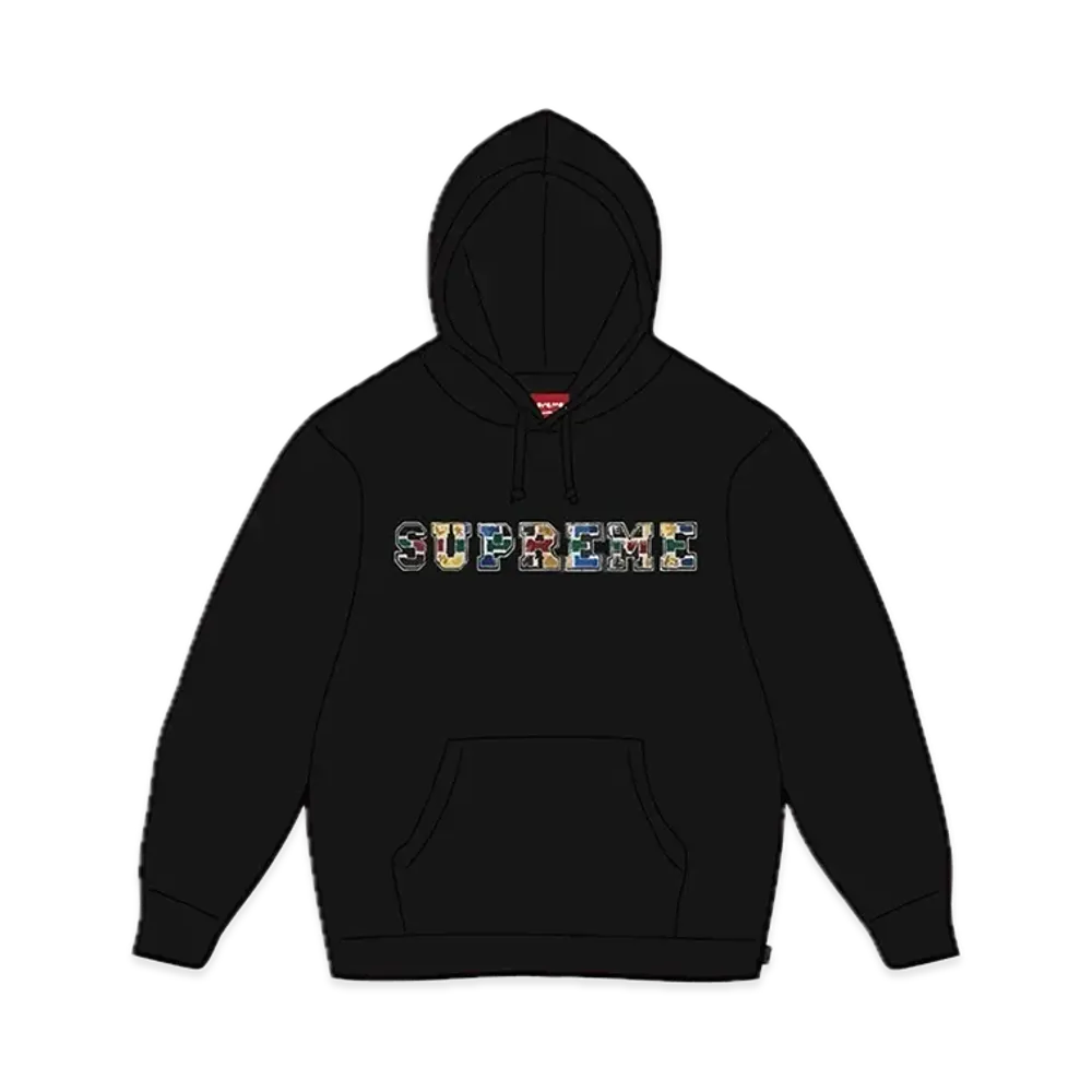 Supreme Collegiate Patchwork Leather Hooded Sweatshirt "Black"