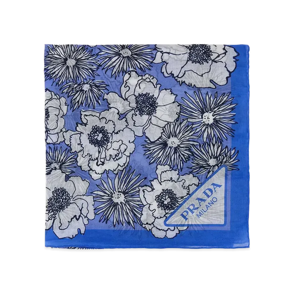 PRADA Women's Printed Cotton Foulard "Light Blue"