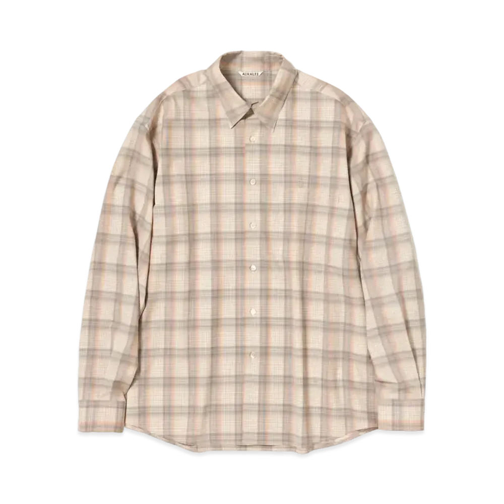 AURALEE SUPER LIGHT WOOL CHECK SHIRTS "Light Beige"
