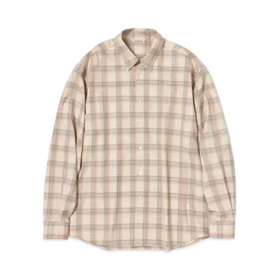 AURALEE SUPER LIGHT WOOL CHECK SHIRTS "Light Beige"