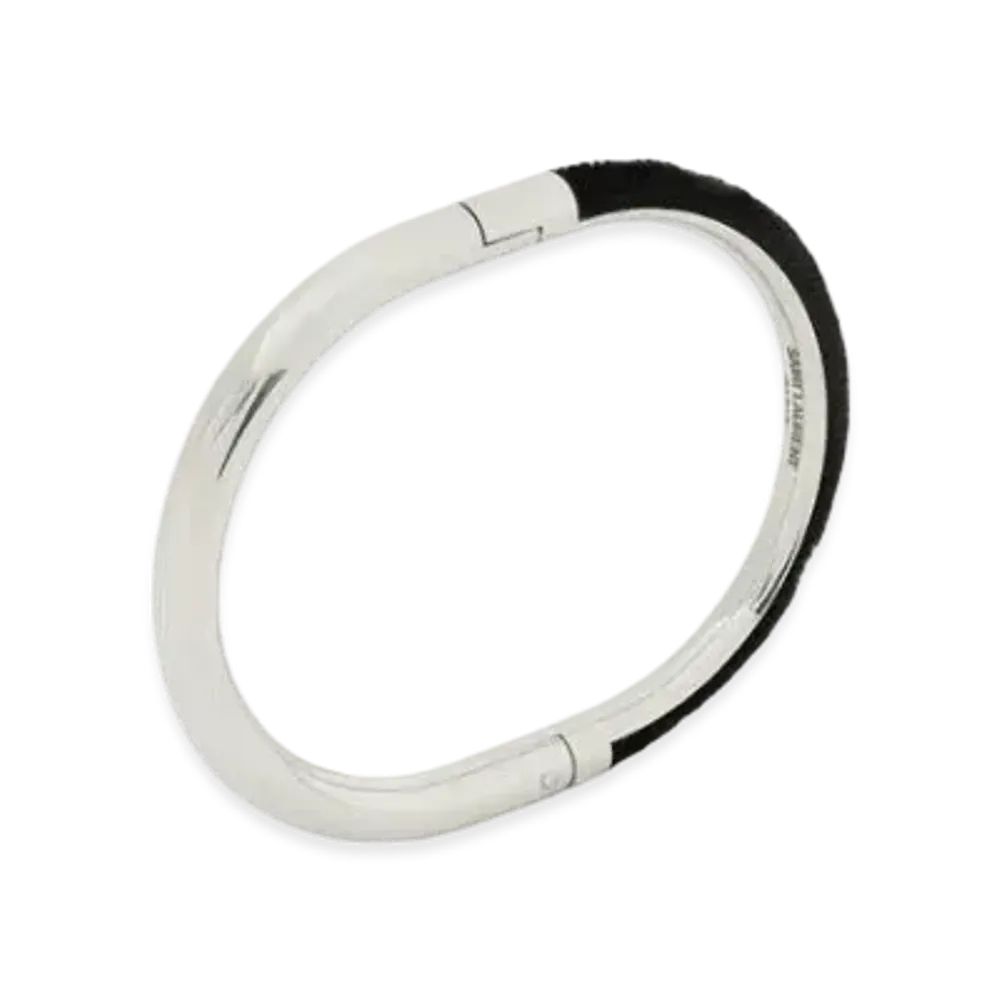 Saint Laurent Duet Oval Bracelet in Velvet and Metal "Black/Palladium"