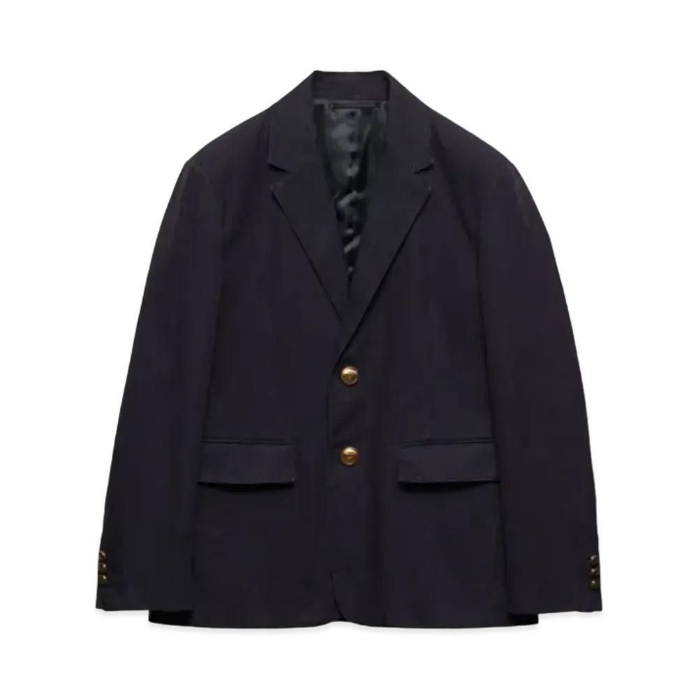 PRADA Men's Technical Cotton Single-Breasted Jacket "Navy"