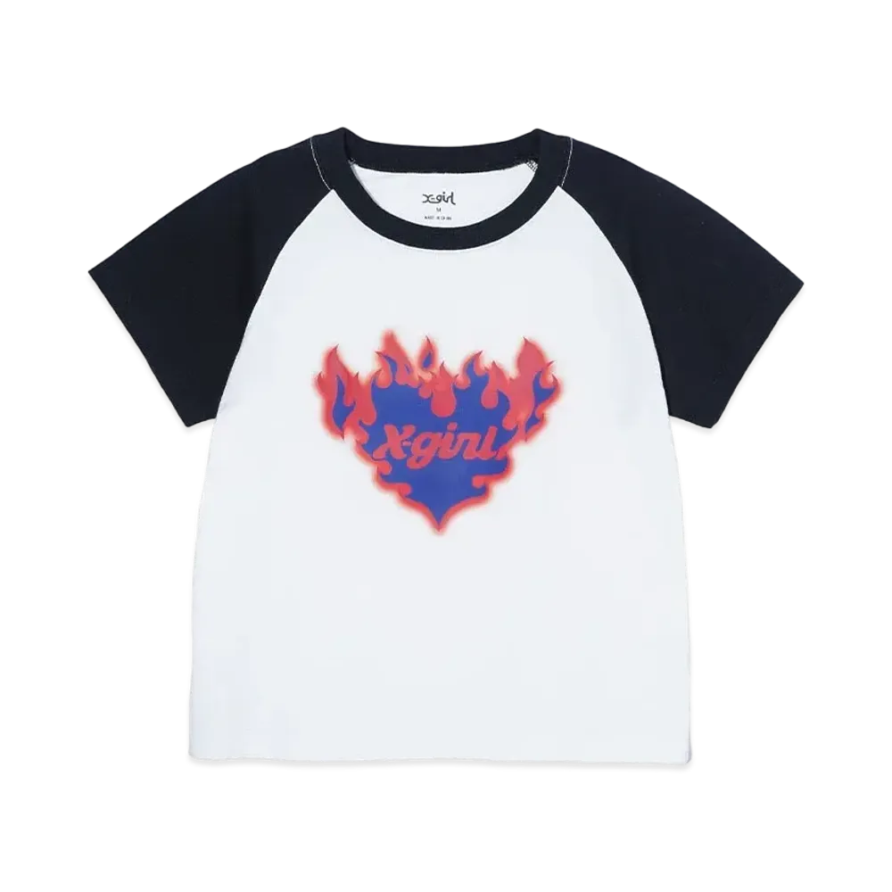 X-Girl Burning Heart Raglan S/S Baby Tee "White"