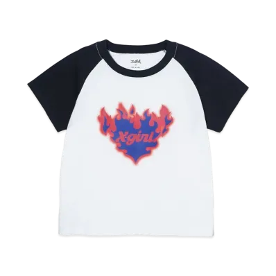 X-Girl Burning Heart Raglan S/S Baby Tee "White"