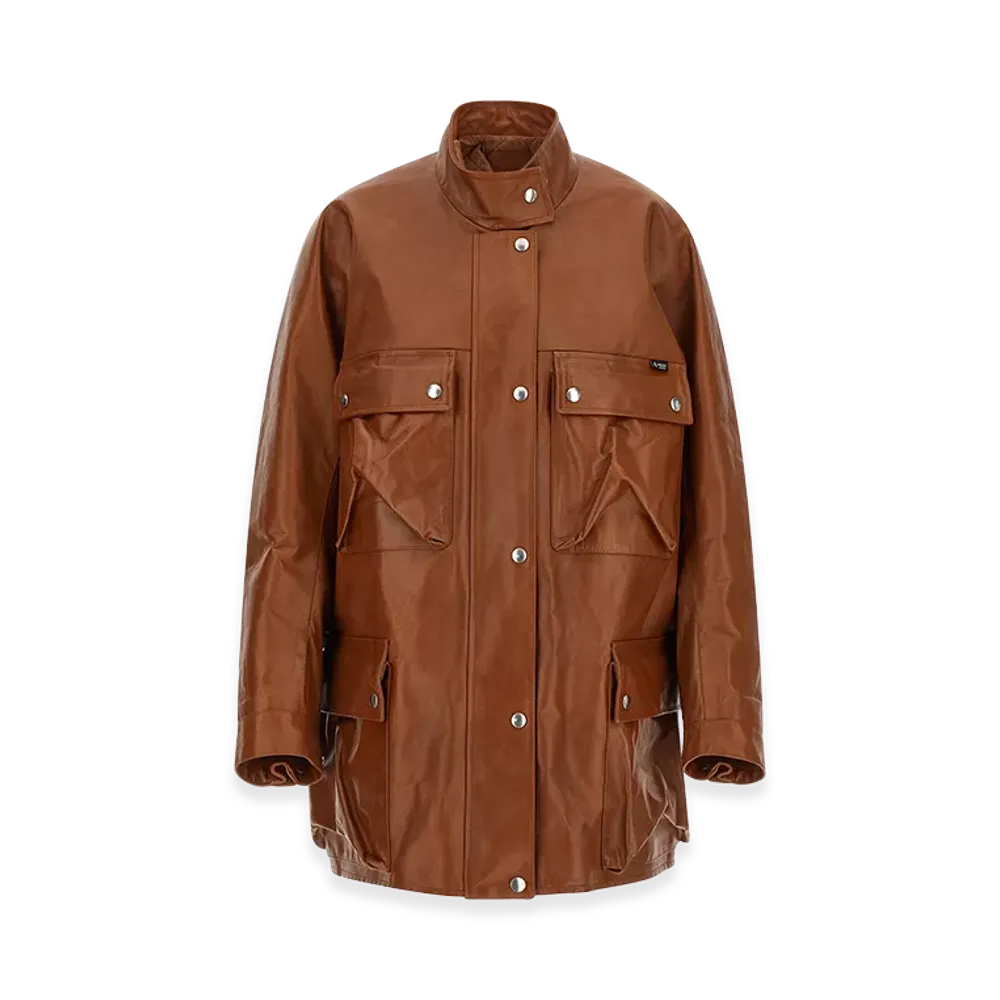 PRADA Women's Antiqued Leather Caban Coat "Camel"