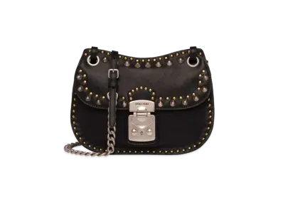 Nappa Leather Shoulder Bag With MIU MIU Study "Black"