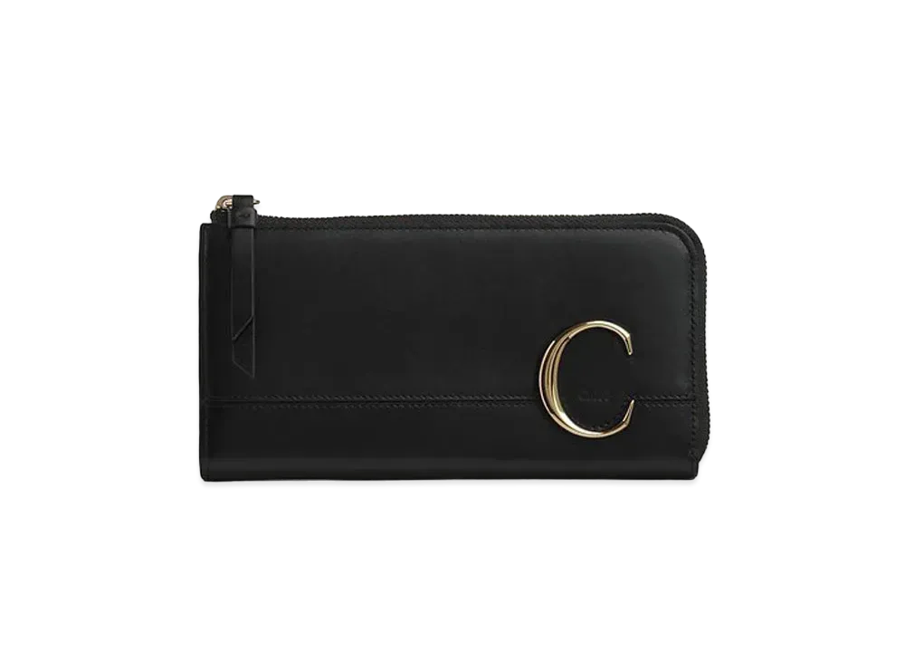 Chloe Chloe Zipped Long Flat Wallet In Shiny Calfskin "Black"