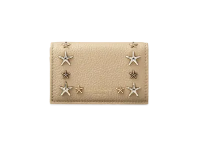 JIMMY CHOO NELLO Soft Grainy Calf Leather Card Case With Star Studs "Barley"