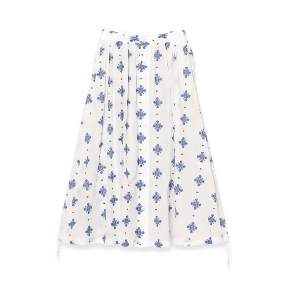 ENGINEERED GARMENTS Gather Skirt "White CP Crest Embroider"