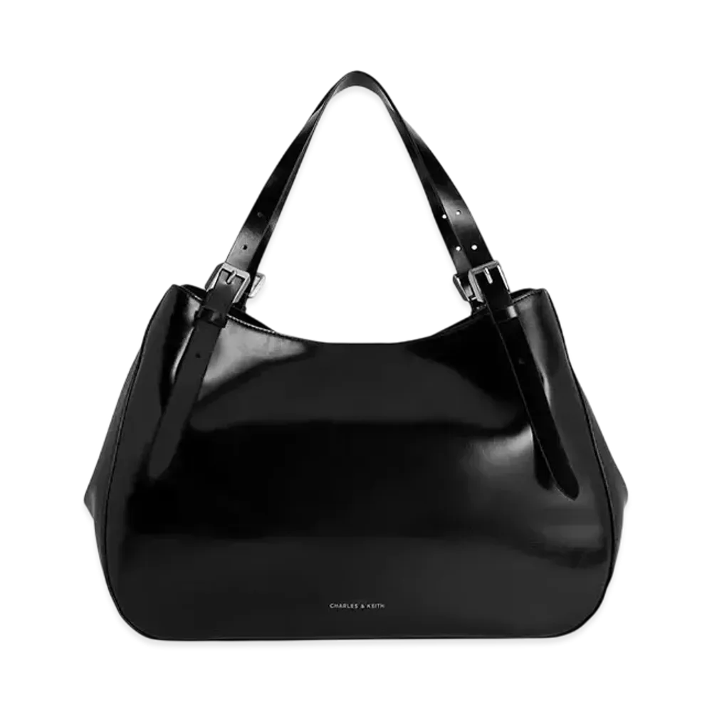 CHARLES & KEITH Buckle Strap Slouchy Tote Bag "Noir"