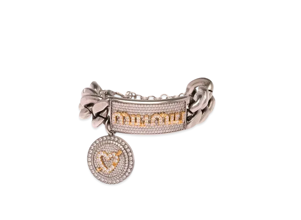 MIU MIU Miu Pave Charm With Crystal Bracelet "Dark Gray/Gold"